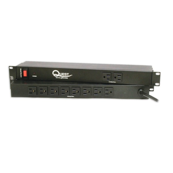 Quest Mfg Horizontal Rack Mount Surge Strip, 10 Outlets, 120V/15A, 1U, 19", Black HPSE10A Zoro